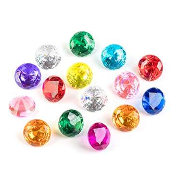 PUBGAMER Diving Gem Pool Toy 15 Big Colorful Diamond Set with Big Treasure Chest Pirate Box Underwater Gem Diving Dive Throw Toy Set Swimming Training Gift Toy