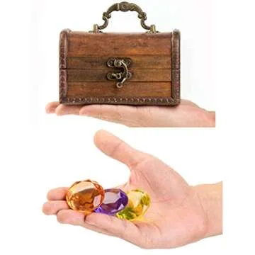 PUBGAMER Diving Gem Pool Toy 15 Big Colorful Diamond Set with Big Treasure Chest Pirate Box Underwater Gem Diving Dive Throw Toy Set Swimming Training Gift Toy