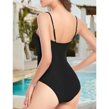 Women's Vintage Push-up One Piece Swimsuit with Tummy Control