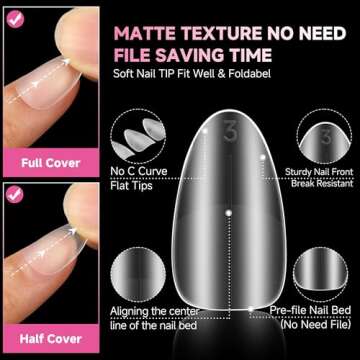 UNA GELLA Short Almond Nail Tips, 312Pcs Pre-file Inner & Full Matte Surface Short Almond Gel x Nail Tips, 15 Sizes No C Curve Soft Gel Nail Tips Acrylic False Nails for Nail Extension Art DIY Salon