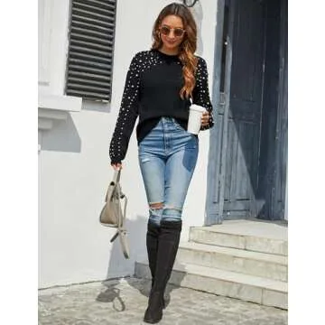 Blooming Jelly Women's Oversized Pearl Knit Sweater