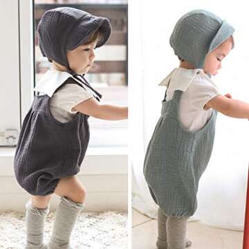 Baby Hat Brimmed Sun Bonnet Muslin Double Gauze (Cotton) Toddler Fashion Hat Boys Girls Earflap Beanie, Beige+Pink, S