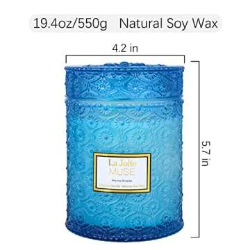 LA JOLIE MUSE Summer Marine Breeze Scented Candle, Natural Soy Candle for Home, Long Burning Time, Large Glass Jar Candles, 19.4 Oz