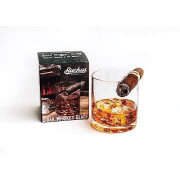 Ruckus Creations Premium Whiskey Glass and Cigar Holder - Dual-Purpose Cigar Rest. Old Fashioned Cig...