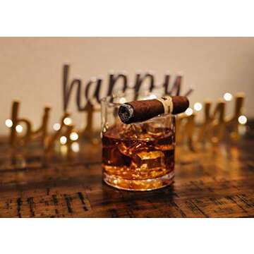 Ruckus Creations Premium Whiskey Glass and Cigar Holder - Dual-Purpose Cigar Rest. Old Fashioned Cigar Whiskey Glass with Cigar Holder, Whisky Gift for Men, Father, Boyfriend, Husband