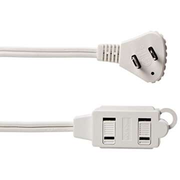 Amazon Basics Extension Cord with Multiple Outlets, 3 ft 2-Prong Indoor Power Strip, Flat Plug, 13 Amps, 1625 Watts, 125 VAC, White, 2-Pack