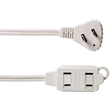 Amazon Basics Extension Cord with Multiple Outlets, 3 ft 2-Prong Indoor Power Strip, Flat Plug, 13 Amps, 1625 Watts, 125 VAC, White, 2-Pack