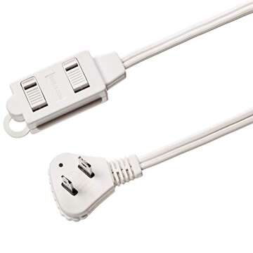 Amazon Basics Extension Cord with Multiple Outlets, 3 ft 2-Prong Indoor Power Strip, Flat Plug, 13 Amps, 1625 Watts, 125 VAC, White, 2-Pack