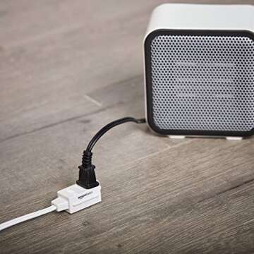 Amazon Basics Extension Cord with Multiple Outlets, 3 ft 2-Prong Indoor Power Strip, Flat Plug, 13 Amps, 1625 Watts, 125 VAC, White, 2-Pack