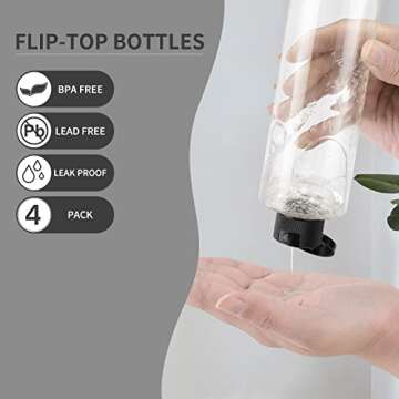 LISAPACK 8.3oz Travel Bottles with Flip Cap (4 Pcs) Empty Dispenser Container for Travel Size Cosmet...