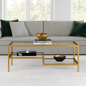 Henn&Hart Modern 45" Rectangular Brass Coffee Table