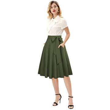 Belle Poque Skirt Women's Classic High Waist A Line Skirt Vintage Short Skirts(Olive Green,XL)