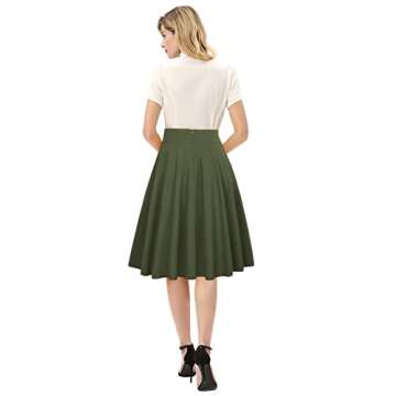 Belle Poque Skirt Women's Classic High Waist A Line Skirt Vintage Short Skirts(Olive Green,XL)