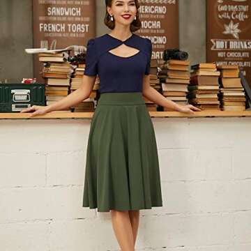 Belle Poque Skirt Women's Classic High Waist A Line Skirt Vintage Short Skirts(Olive Green,XL)