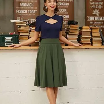 Belle Poque Skirt Women's Classic High Waist A Line Skirt Vintage Short Skirts(Olive Green,XL)