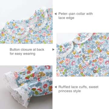 pureborn Toddler Girls Floral Dress Long Sleeve Spring Fall Playwear Dresses Floral Blue 3-4 Years