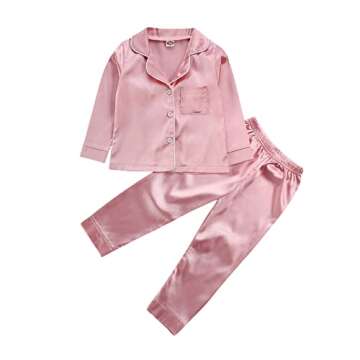Kids Toddler Baby Girl Boy Satin Pajamas Set Long Sleeve Button Down Pajama Shirt Top+Pants Sleepwea...