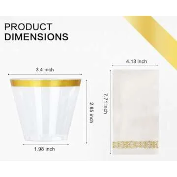 M MCIRCO 175 Piece Gold Dinnerware Set - 50 Gold Rim Plastic Plates - 25 Gold Plastic Silverware - 25 Gold Plastic Cups - 25 Gold Paper Napkins, 25 Guest Disposable Gold Dinnerware Set