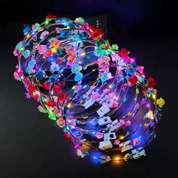 PTHTECHUS 12 Pack LED Flower Headband Crown, Halloween Glow in The Dark Party Supplies Wreath Headdress for Men Women Hair Accessories, LED Light Up Party Favors Dress Up Wedding Birthday Christmas
