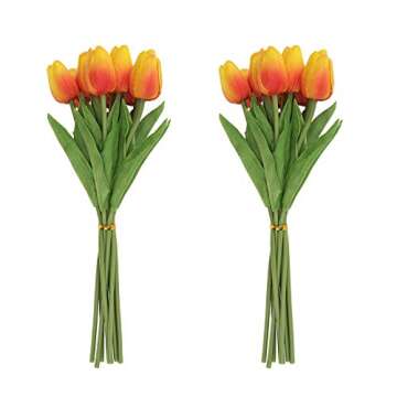 EZFLOWERY 20 Heads Artificial Tulips Flowers Real Touch Arrangement Bouquet for Home Room Office Par...