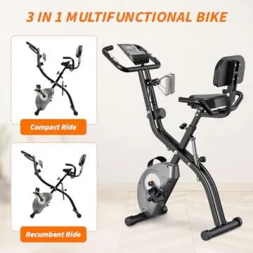 ATIVAFIT Exercise Bike Foldable Fitness Indoor Stationary Bike Magnetic 3 in 1 Upright Recumbent Exercise Bike for Home Workout (Black)