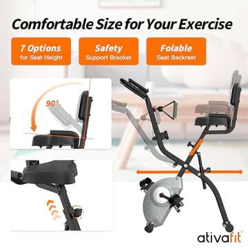 ATIVAFIT Exercise Bike Foldable Fitness Indoor Stationary Bike Magnetic 3 in 1 Upright Recumbent Exercise Bike for Home Workout (Black)