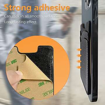 Phone Card Holder, Leather Phone Wallet Stick On, Card Holder for Back of Phone Credit Card Holder for Phone Case Compatible with Most of Cell Phone (iPhone, Samsung) - 2Pack Black