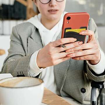 Phone Card Holder, Leather Phone Wallet Stick On, Card Holder for Back of Phone Credit Card Holder for Phone Case Compatible with Most of Cell Phone (iPhone, Samsung) - 2Pack Black