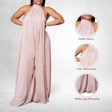 Fierce Fashion The Jumpsuit, Women Sleeveless Halter Neck Jumper, Trendy Wide Leg One Piece, Summer Romper for Women, (Mauve) (Mauve, Small)