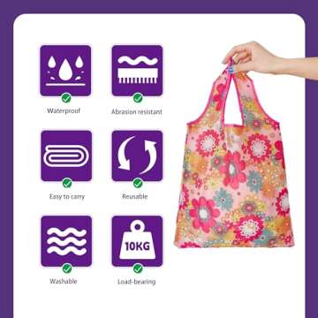 HIQU and HIST 6 Pcs Reusable Shopping Bags, Foldable Grocery Bags in Pocket, Eco-friendly Travel Rec...