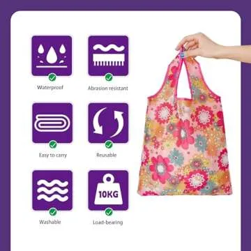 HIQU and HIST 6 Pcs Reusable Shopping Bags, Foldable Grocery Bags in Pocket, Eco-friendly Travel Rec...