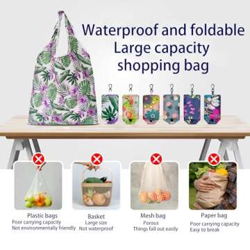 HIQU and HIST 6 Pcs Reusable Shopping Bags, Foldable Grocery Bags in Pocket, Eco-friendly Travel Recycle Shopping Bags,Waterproof and Machine Washable, for Daily Shopping Supplies load