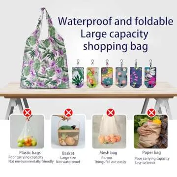 HIQU and HIST 6 Pcs Reusable Shopping Bags, Foldable Grocery Bags in Pocket, Eco-friendly Travel Recycle Shopping Bags,Waterproof and Machine Washable, for Daily Shopping Supplies load