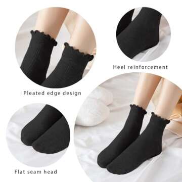 DarkCom Women's Ruffled Ankle Socks - Super Soft, Breathable, Frilly Socks for Mary Jane Shoes - 6 Pairs, Color Mixture