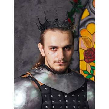 SWEETV Black Gothic Crown for Men/Women (Unisex) - Halloween Costume Headpiece, Metal King Crown Queen Tiara for Prom Birthday Cosplay Party,The Black Knight