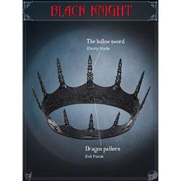 SWEETV Black Gothic Crown for Men/Women (Unisex) - Halloween Costume Headpiece, Metal King Crown Queen Tiara for Prom Birthday Cosplay Party,The Black Knight