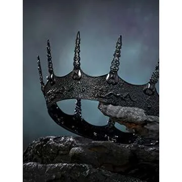 SWEETV Black Gothic Crown for Men/Women (Unisex) - Halloween Costume Headpiece, Metal King Crown Queen Tiara for Prom Birthday Cosplay Party,The Black Knight