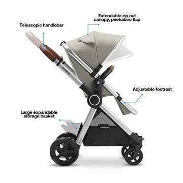 Mompush Ultimate2 Baby Stroller for Toddler with Removable Bassinet & Reversible Seat, Smooth Glide Bassinet Stroller, Full-Size for Comfortable Outings with Baby