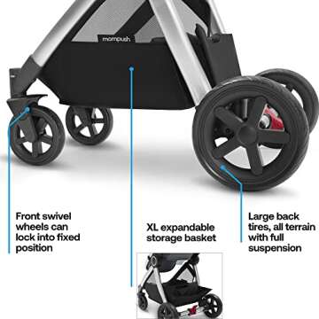Mompush Ultimate2 Baby Stroller for Toddler with Removable Bassinet & Reversible Seat, Smooth Glide Bassinet Stroller, Full-Size for Comfortable Outings with Baby