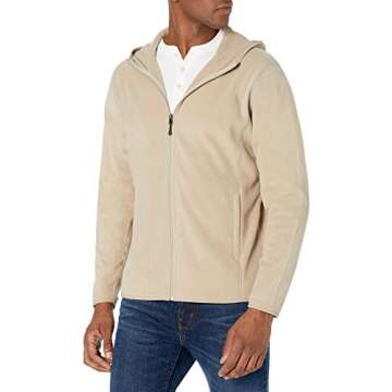 Amazon Essentials Men's Long-Sleeve Hooded Full-Zip Polar Fleece Jacket, Tan, Large