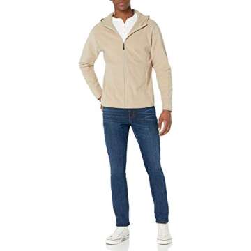 Amazon Essentials Men's Long-Sleeve Hooded Full-Zip Polar Fleece Jacket, Tan, Large