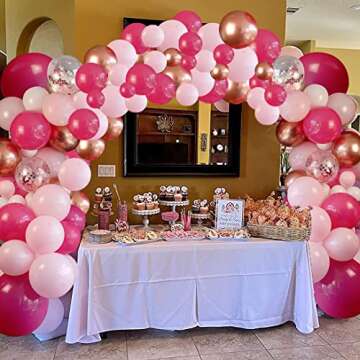 Pink Balloons Arch Kit, 114 Pcs Hot Pink and White Balloons Garland Arch Kit for Barbie Princess The...