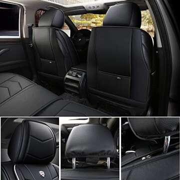 INCH EMPIRE Car Seat Cover-Water Proof Synthetic Leather Cushion with Built-in Lumbar Support Front ...