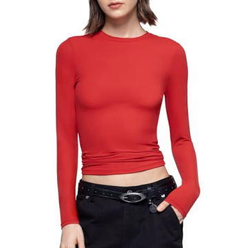 PUMIEY Women's Long Sleeve Crew Neck Slim Fit Top - Versatile and Chic