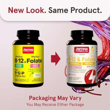 Jarrow Formulas Extra Strength Methyl B-12 1000 mcg & Methyl Folate 400 mcg + P-5-P, Dietary Supplem...