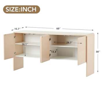 Amposei Modern Sideboard Storage Cabinet 60-Inch Long Wooden Credenza Console Table Accent Cabinet w...
