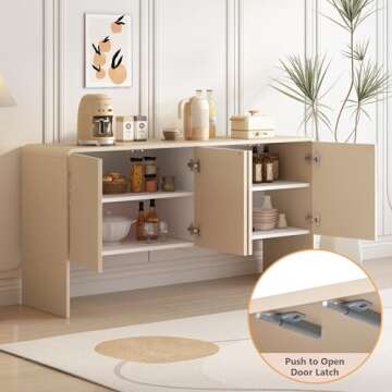 Amposei Modern Sideboard Storage Cabinet 60-Inch Long Wooden Credenza Console Table Accent Cabinet with 4 Doors, Adjustable Shelves for Living Room Entryway, Apricot Cream
