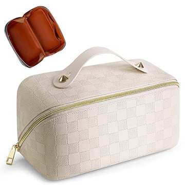 Stylish Checkered Makeup Bag for Women - Large Capacity, Durable & Organized