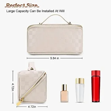 Large Checkered Makeup Bag for Women - Durable & Organized