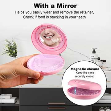 Retainer Case, Slim Aligner Case with Adjustable Vent Holes and Mirror, Compatible with Invisalign, Night Guard and Mouth Guard, Premium Retainer Case, With Aligner Remover Tool, Chew & Brush, Pink
